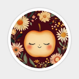 Cute Kawaii Apple – Whimsical Autumn Cottagecore Art Magnet